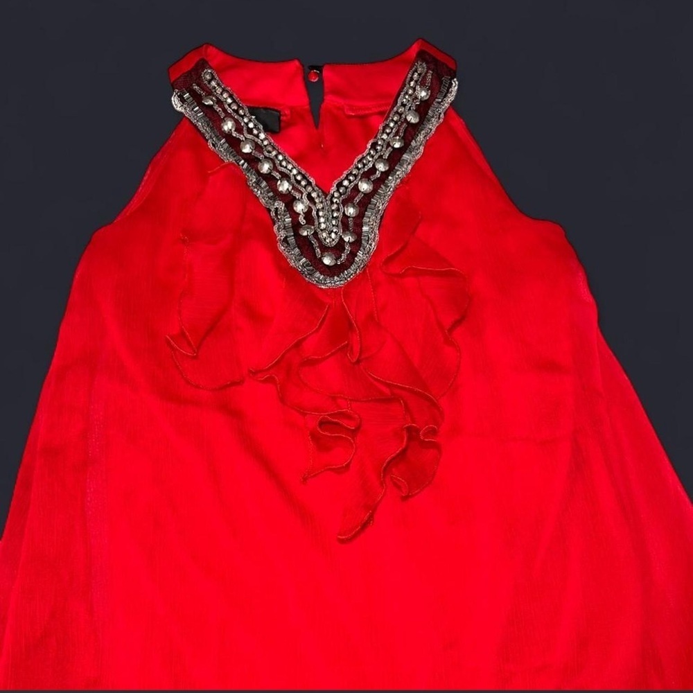 Amy Byer Red Sleeveless Top with Beaded Neckline